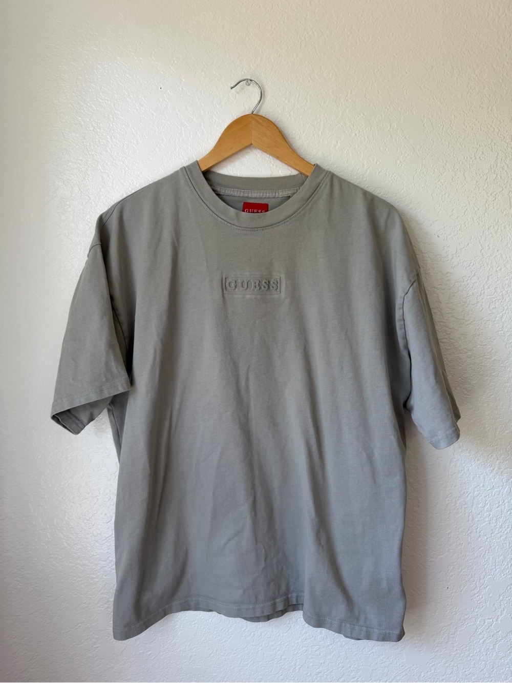 GUESS Men's Embossed Logo Short Sleeve T-Shirt in Gray XL 100% cotton